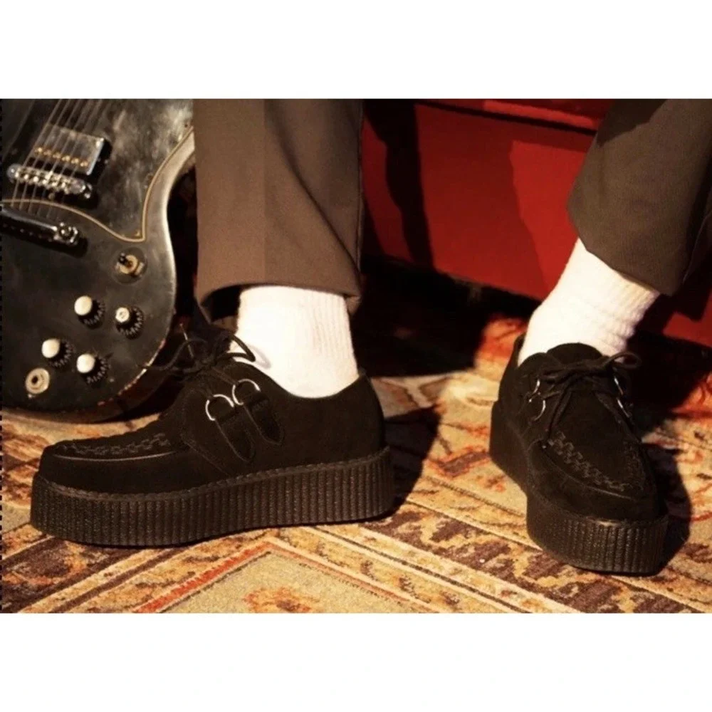 TUK Viva Mondo Black Suede Platform Creepers Emo Grunge Lace Up Shoes M11 W13
